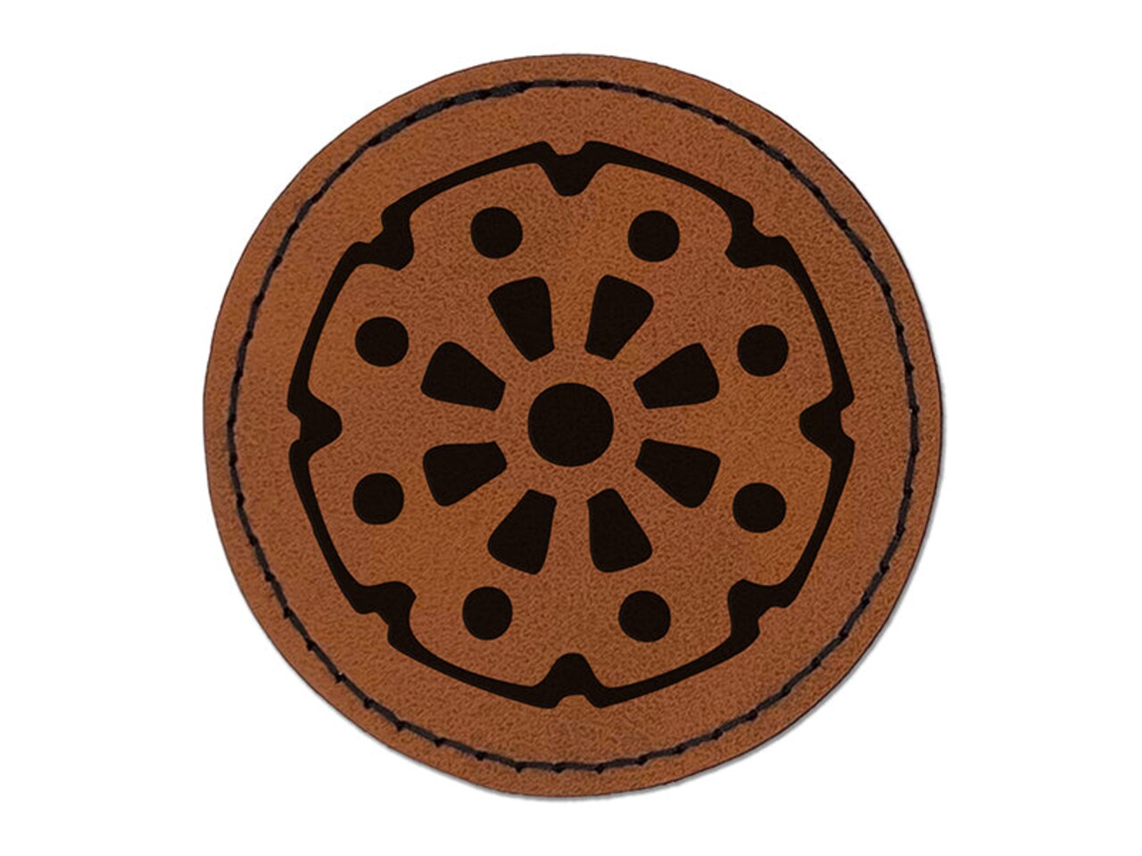 Mechanical Gear Cog Machine Wheel Round Iron-On Engraved Faux Leather Patch Applique - 2.5"
